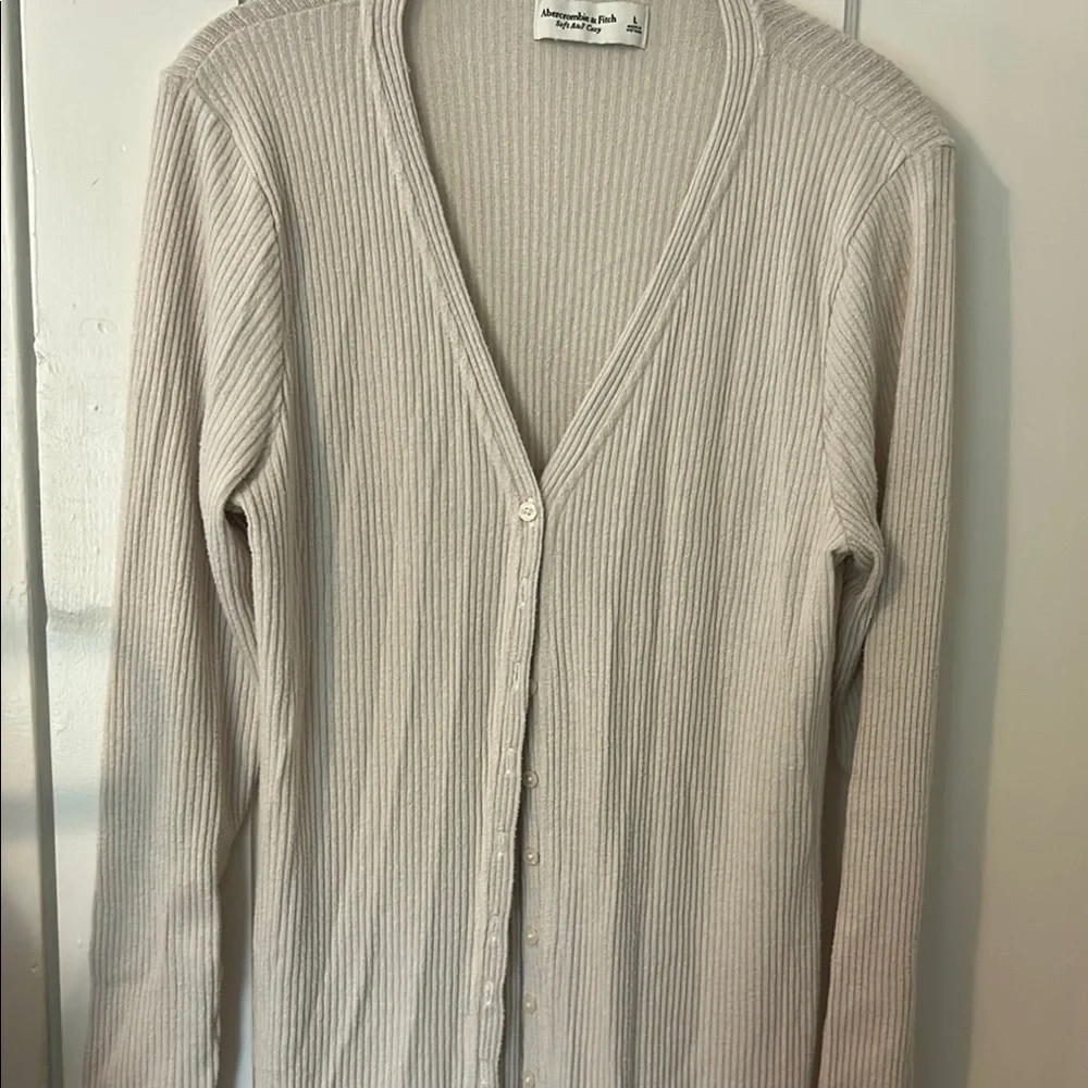 Abercrombie & Fitch Cream Ribbed Cardigan - Picture 3 of 5